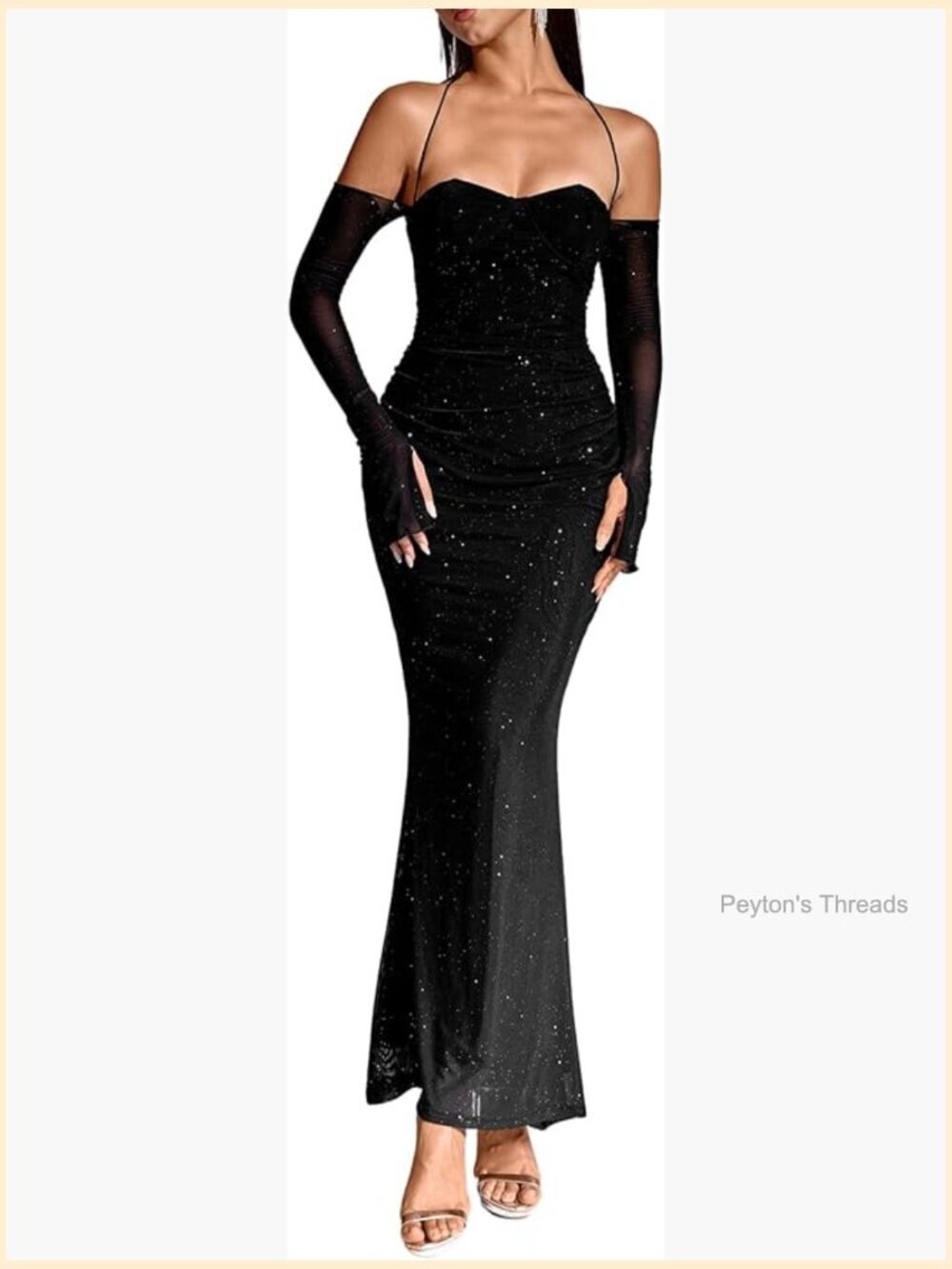 Sequin Sparkly Glitter Off Shoulder Long Sleeve Bodycon Mermaid Maxi Dress